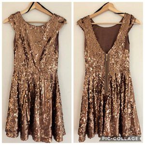 Bebe Sequined Bronze Copper Cocktail Dress 0XS